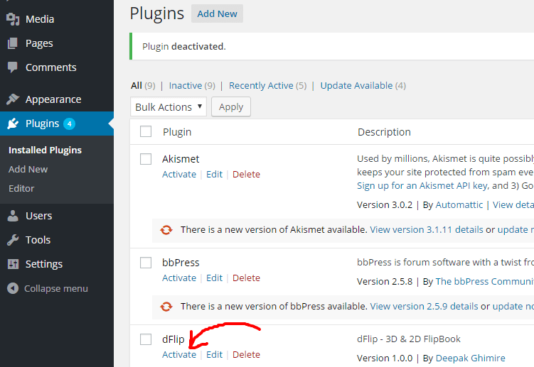 Installed plugin dflip